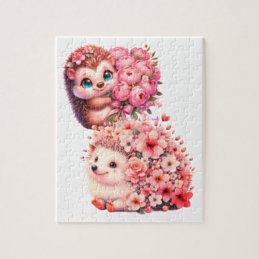 Tegelijk zo schattige Romantische Bloemige Egel Du Legpuzzel (Verticaal)