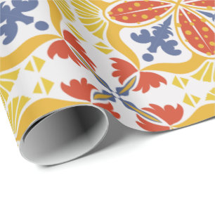 Tegelmotief met ingewikkelde bloemmotieven in rood cadeaupapier