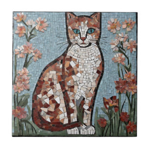 Tegelmozaïekkat in de bloementuin tegeltje