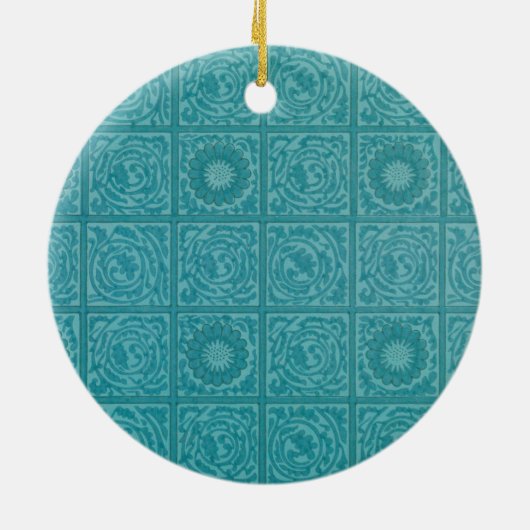 Tegelpatroon in Teal (van William Morris) Keramisch Ornament (Achterkant)