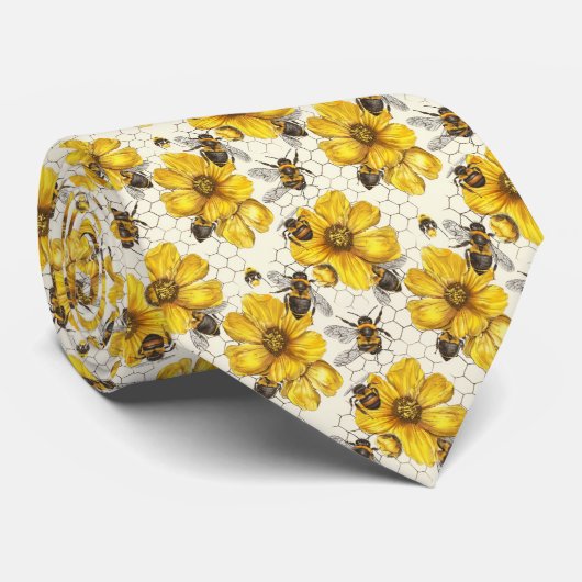 Tegelpatroon met bloemen en bij stropdas (Opgerold)