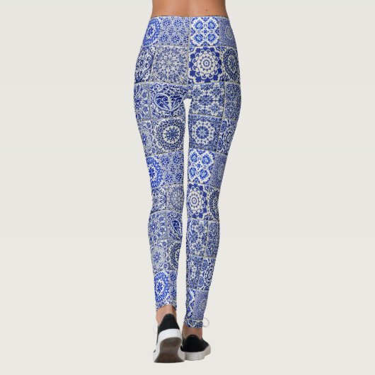 Tegels Blauw / Witte keukenstijl voor landen Leggings (Achterkant)