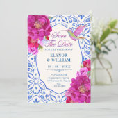Tegels bloemmotief save the date (Staand voorkant)