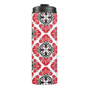 Tegels bloempatroon. Folk art bloei. Thermosbeker