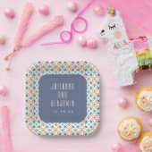 Tegels Geometrisch Motief Vintage Blauw Trouw Aang Papieren Bordje (Feest)