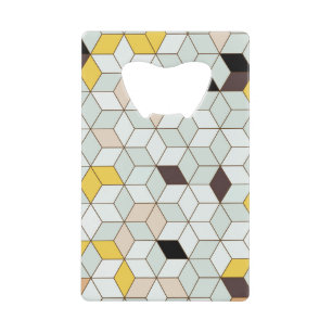 tegels, geometrisch zwart wit patroon. creditkaart flessenopener