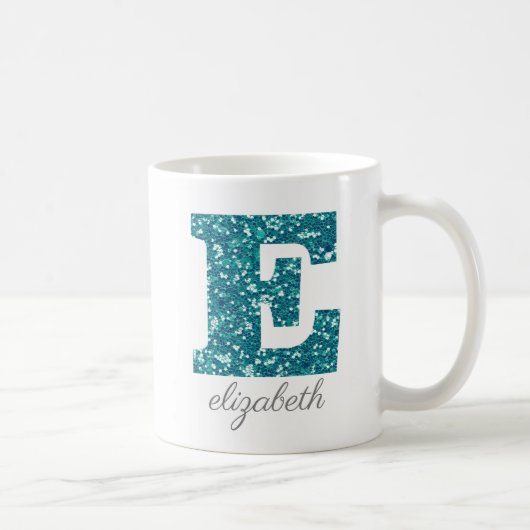 Tegels Glitter Monogram E Persoonlijk Koffiemok (Rechts)