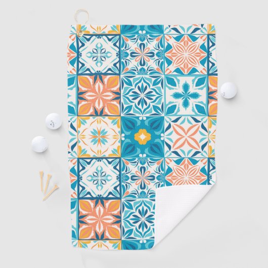  tegels in blauw en geel golfhanddoek (Insitu)