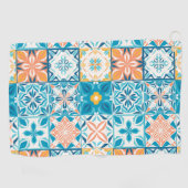  tegels in blauw en geel golfhanddoek (Horizontaal)