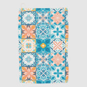  tegels in blauw en geel golfhanddoek (Voorkant)