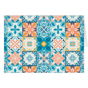  tegels in blauw en oranje