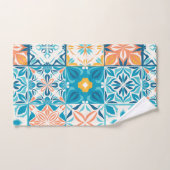 tegels in blauw en oranje bad handdoek (Handdoek)