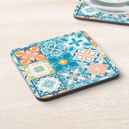 tegels in blauw en oranje bier onderzetter (Linkerzijde)