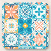 tegels in blauw en oranje bier onderzetter (Voorkant)