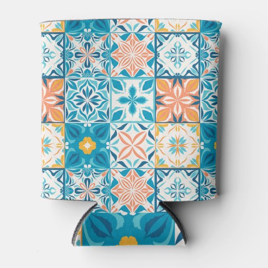  tegels in blauw en oranje blikjeskoeler (Voorkant)