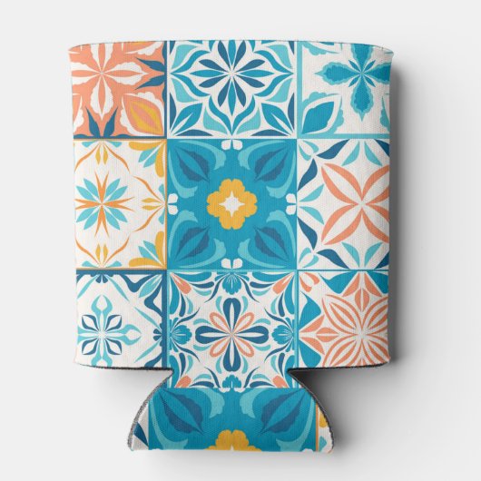  tegels in blauw en oranje blikjeskoeler (Achterkant)