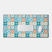 tegels in blauw en oranje bureaumat (Keyboard & Muis)