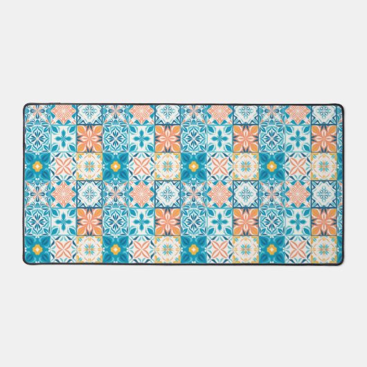 tegels in blauw en oranje bureaumat (Voorkant)