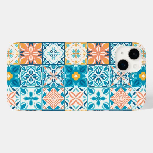 tegels in blauw en oranje Case-Mate iPhone case (Achterkant (horizontaal))
