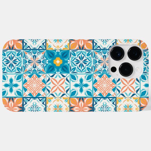 tegels in blauw en oranje Case-Mate iPhone case (Achterkant (horizontaal))