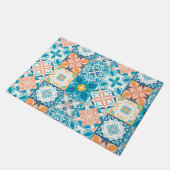  tegels in blauw en oranje deurmat (Schuin)