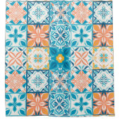  tegels in blauw en oranje douchegordijn (Voorkant)