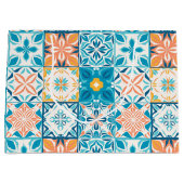 tegels in blauw en oranje groot cadeauzakje (Voorkant)