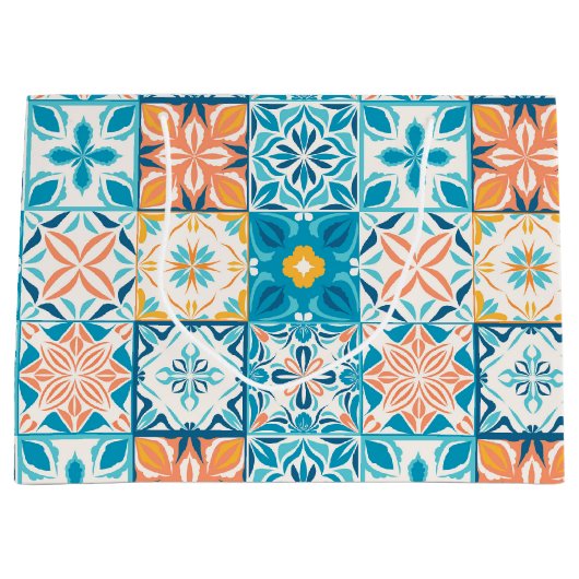 tegels in blauw en oranje groot cadeauzakje (Voorkant)