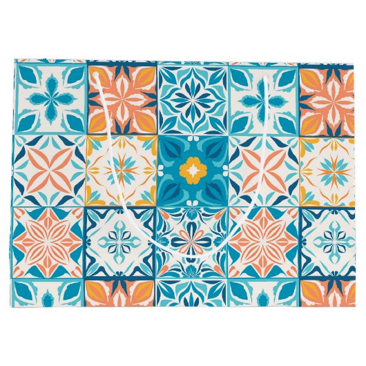  tegels in blauw en oranje groot cadeauzakje (Achterkant)