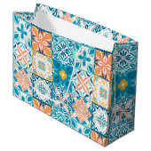 tegels in blauw en oranje groot cadeauzakje (Voorkant Gekanteld)