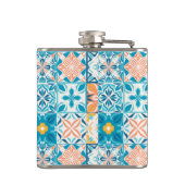  tegels in blauw en oranje heupfles (Achterkant)