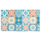 tegels in blauw en oranje kussensloop (Voorkant-Links)