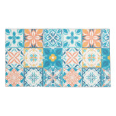 tegels in blauw en oranje kussensloop (Achterkant-Links)