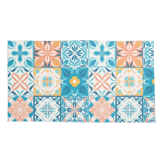  tegels in blauw en oranje kussensloop (Achterkant-Links)