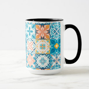 tegels in blauw en oranje mok