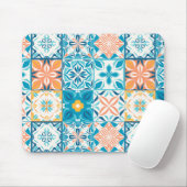 tegels in blauw en oranje muismat (Met muis)