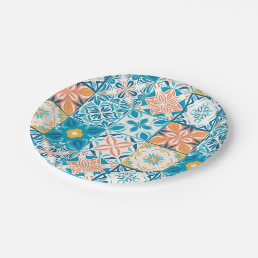  tegels in blauw en oranje papieren bordje (Gekanteld)