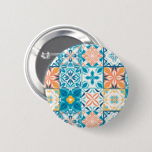  tegels in blauw en oranje ronde button 5,7 cm (Voorkant /achterkant)