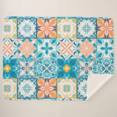  tegels in blauw en oranje sherpa deken (Voorkant (horizontaal))