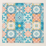 tegels in blauw en oranje sjaal<br><div class="desc">Door de hand getrokken kleurrijke tegels,  bloemdecoratief ontwerp,   tegels</div>