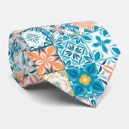  tegels in blauw en oranje stropdas (Opgerold)