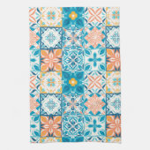  tegels in blauw en oranje theedoek (Verticaal)