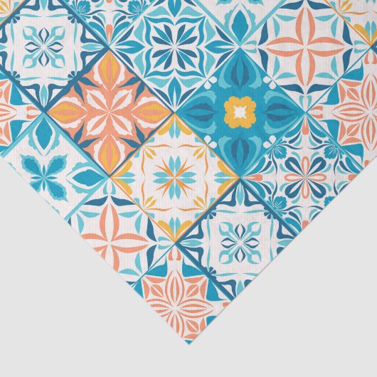  tegels in blauw en oranje tissuepapier (Detail)