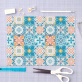  tegels in blauw en oranje tissuepapier (Craft)