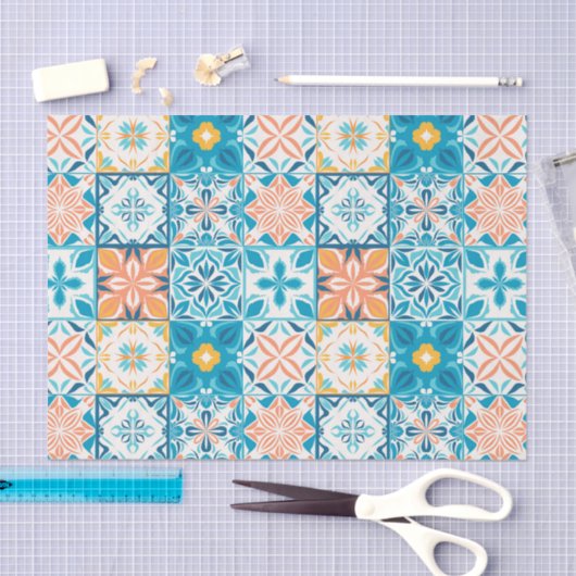 tegels in blauw en oranje tissuepapier (Craft)