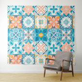 tegels in blauw en oranje wandkleed (In Situ (horizontaal))