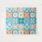 tegels in blauw en oranje wandkleed (Voorkant (horizontaal))