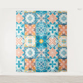 tegels in blauw en oranje wandkleed (Voorkant)