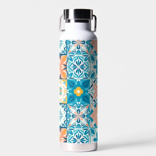 tegels in blauw en oranje waterfles (Voorkant)