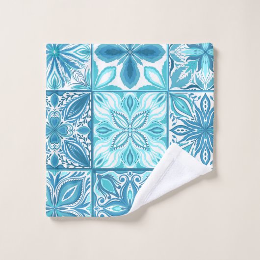 tegels in blauw en wit bad handdoek (Wasdoekje)